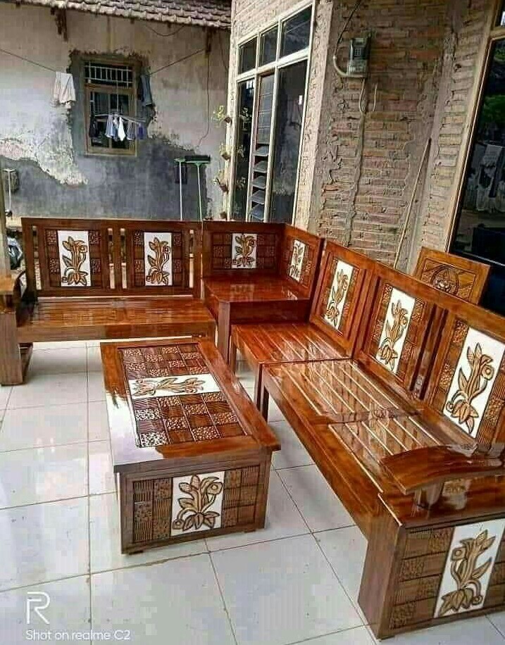 Kursi tamu sudut L kayu jati ukiran jepara
